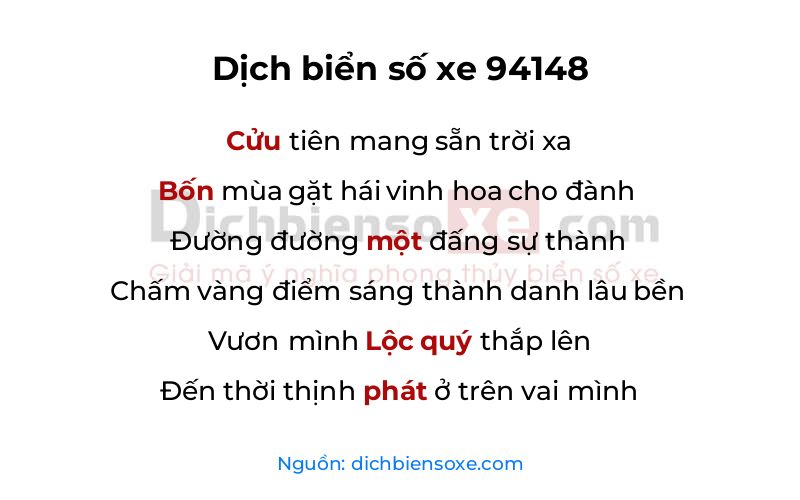 Dịch thơ biển số 94148