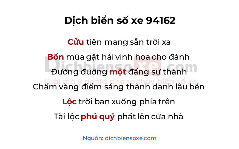 Dịch thơ biển số 94162