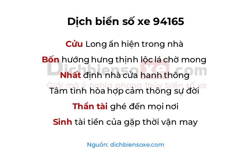 Dịch thơ biển số 94165
