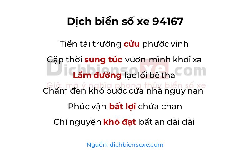 Dịch thơ biển số 94167