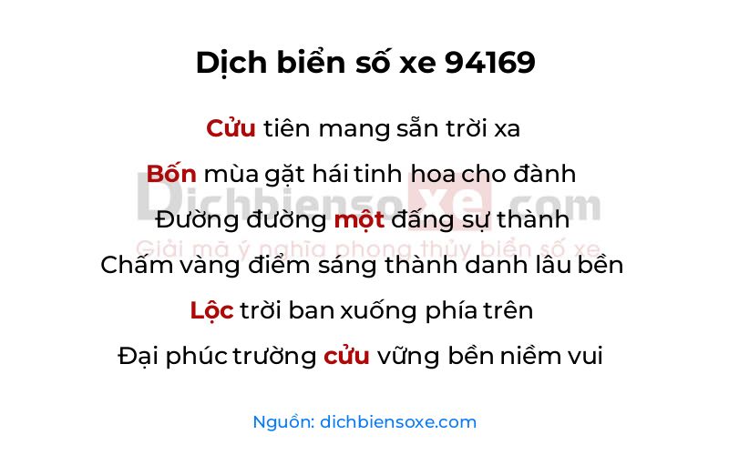 Dịch thơ biển số 94169