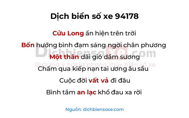 Dịch thơ biển số 94178