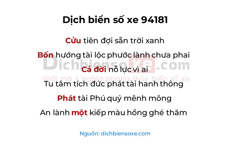 Dịch thơ biển số 94181