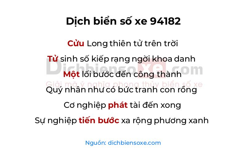 Dịch thơ biển số 94182