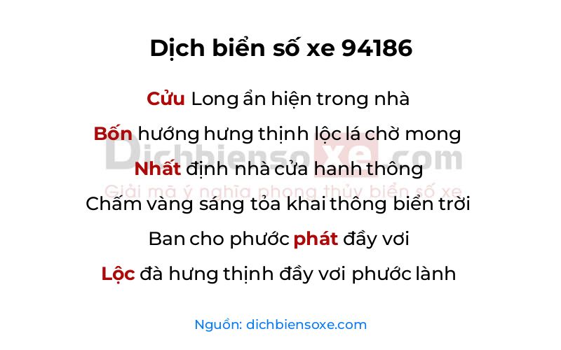 Dịch thơ biển số 94186