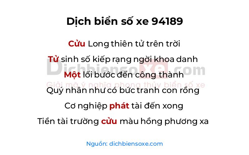 Dịch thơ biển số 94189
