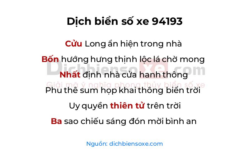 Dịch thơ biển số 94193