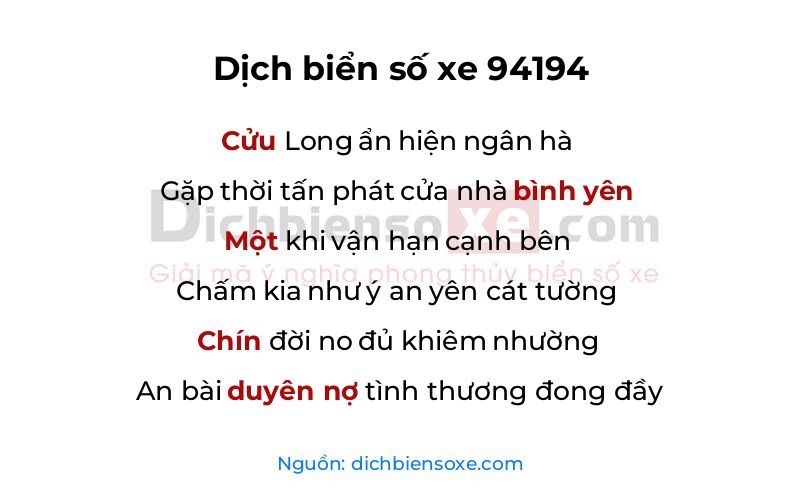 Dịch thơ biển số 94194