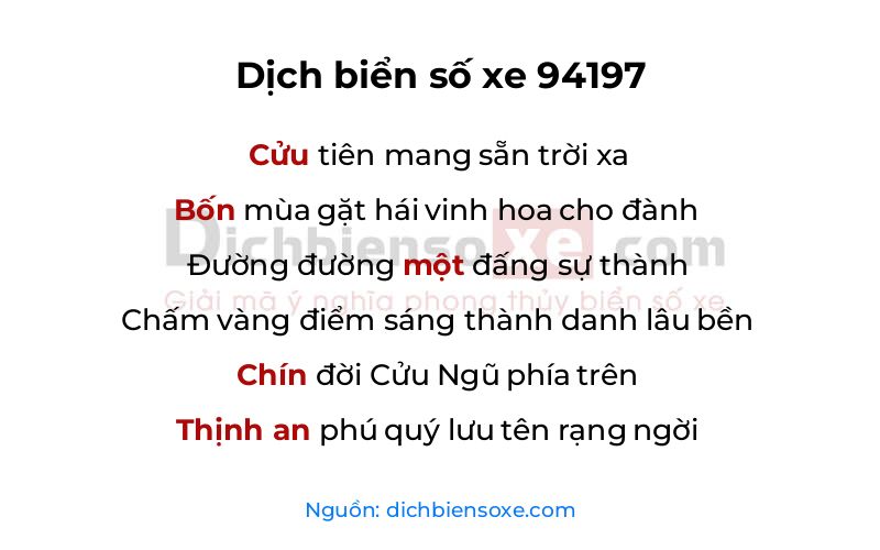 Dịch thơ biển số 94197
