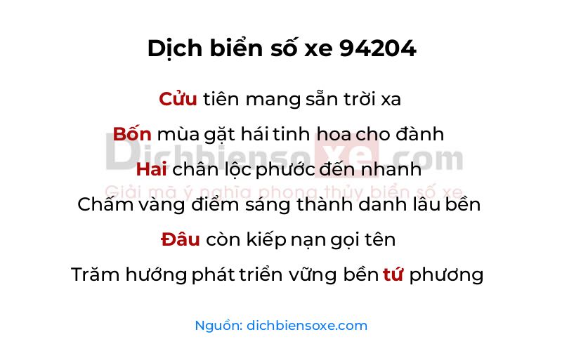 Dịch thơ biển số 94204