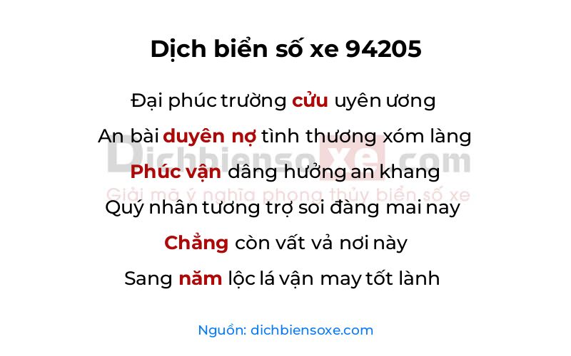Dịch thơ biển số 94205
