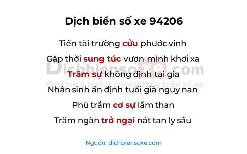 Dịch thơ biển số 94206