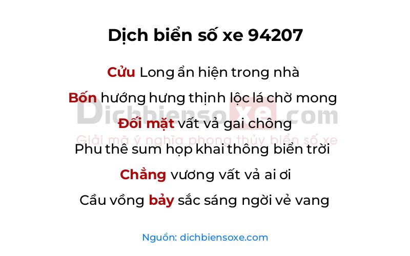 Dịch thơ biển số 94207