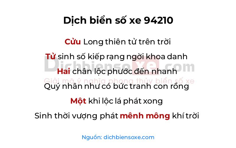 Dịch thơ biển số 94210