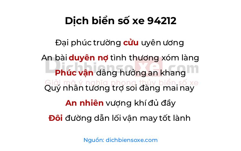 Dịch thơ biển số 94212