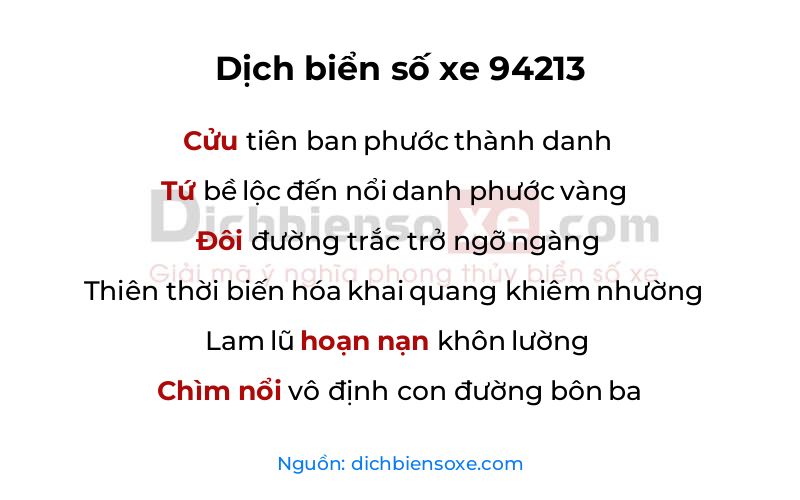 Dịch thơ biển số 94213