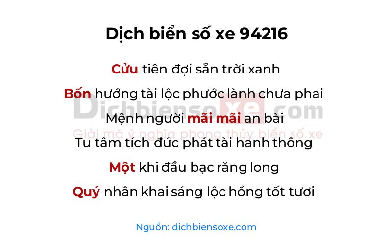 Dịch thơ biển số 94216