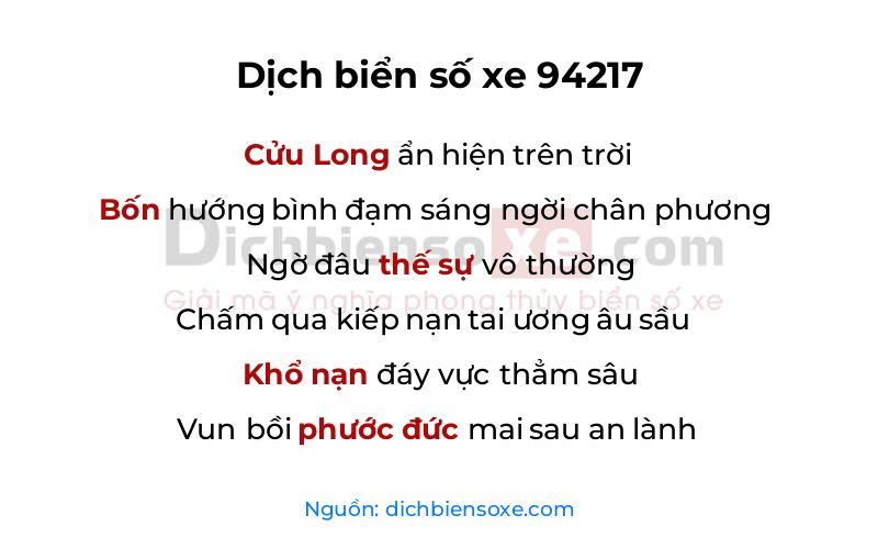 Dịch thơ biển số 94217