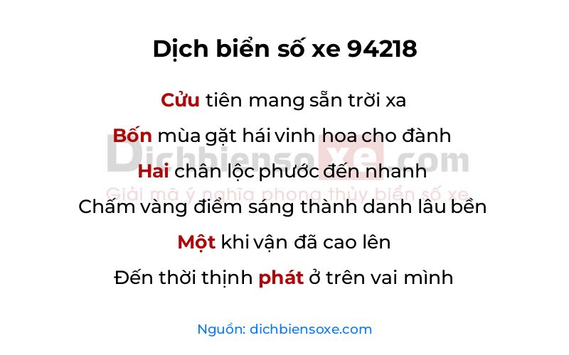 Dịch thơ biển số 94218