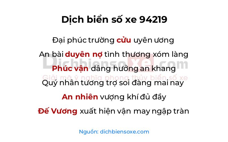 Dịch thơ biển số 94219