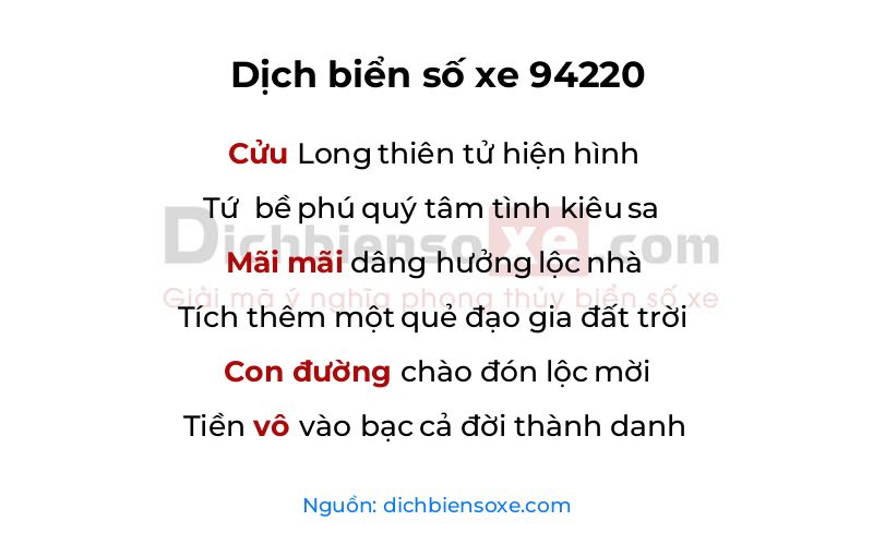 Dịch thơ biển số 94220