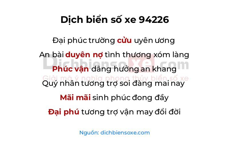 Dịch thơ biển số 94226
