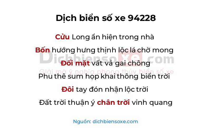Dịch thơ biển số 94228