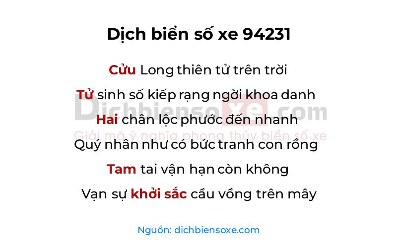 Dịch thơ biển số 94231