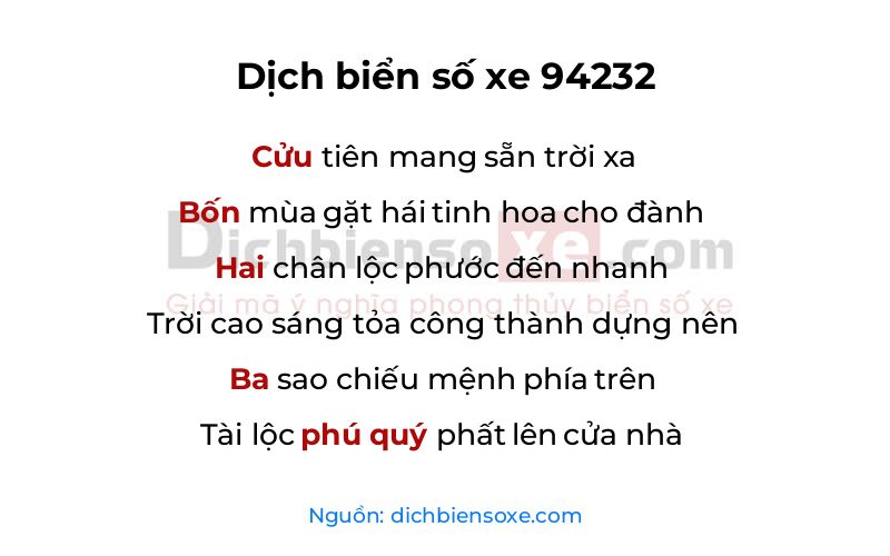 Dịch thơ biển số 94232