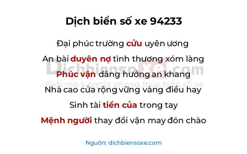 Dịch thơ biển số 94233