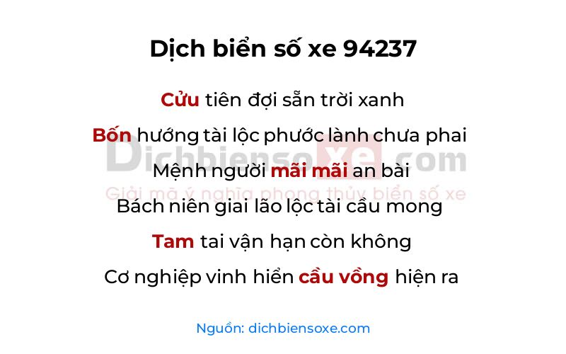 Dịch thơ biển số 94237