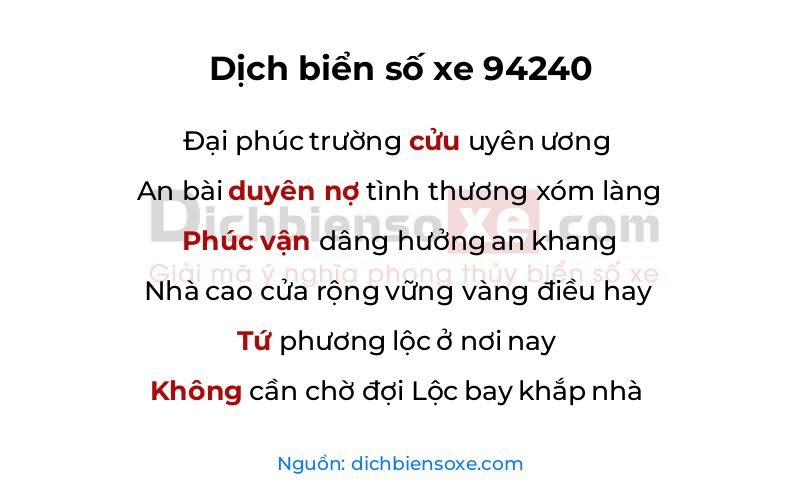 Dịch thơ biển số 94240
