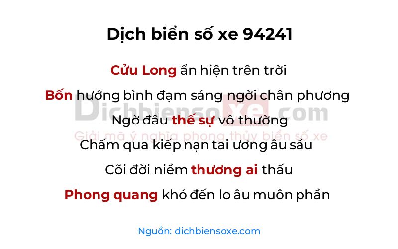 Dịch thơ biển số 94241