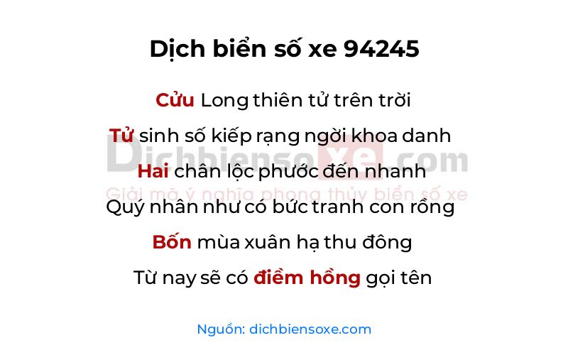 Dịch thơ biển số 94245