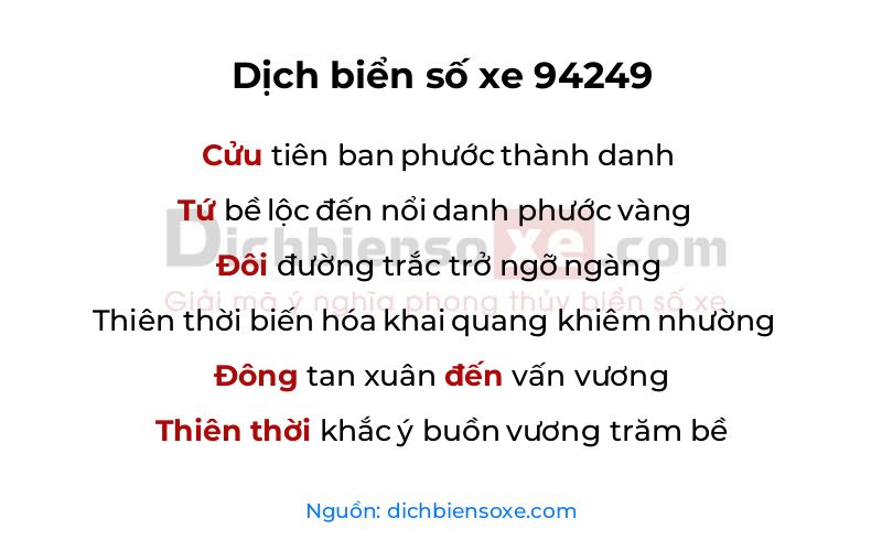 Dịch thơ biển số 94249