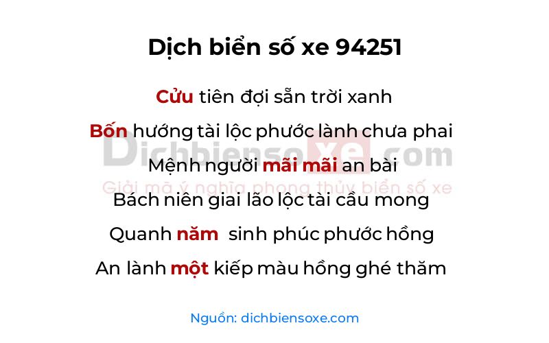 Dịch thơ biển số 94251