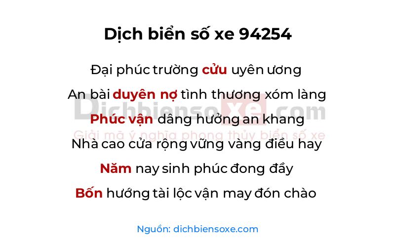 Dịch thơ biển số 94254