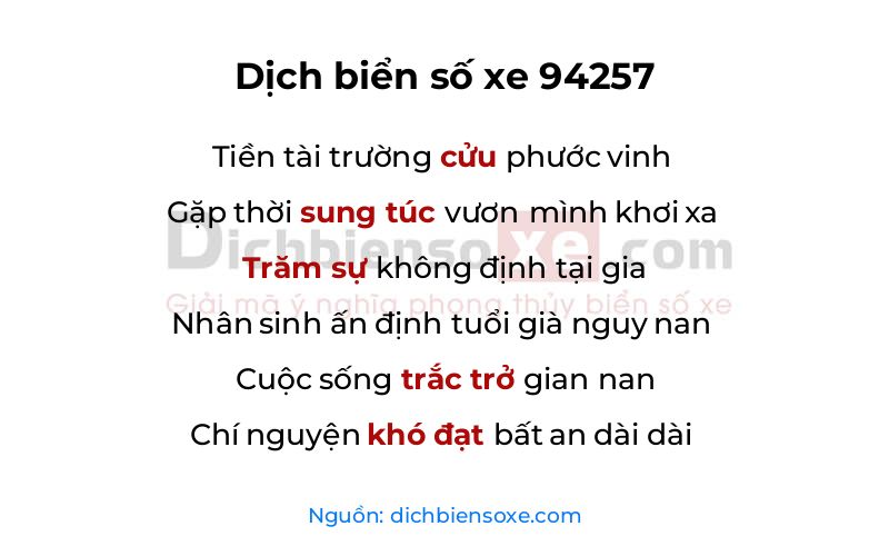 Dịch thơ biển số 94257