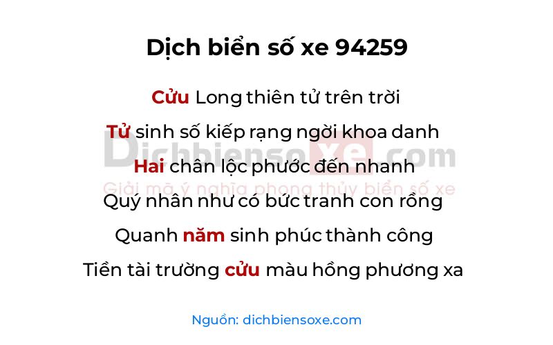 Dịch thơ biển số 94259