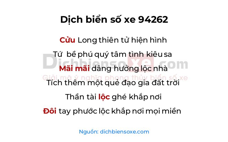Dịch thơ biển số 94262