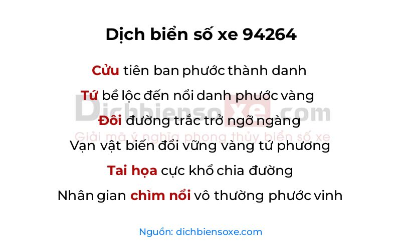 Dịch thơ biển số 94264