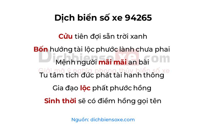 Dịch thơ biển số 94265