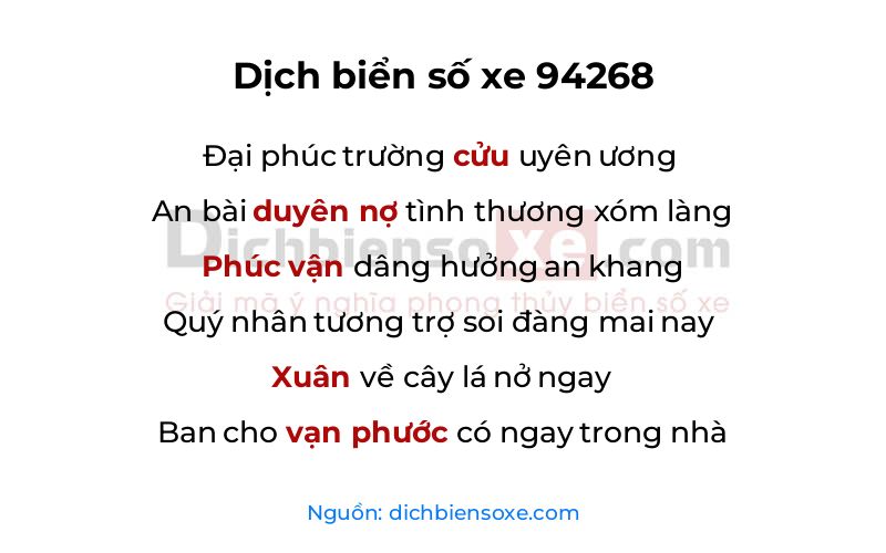 Dịch thơ biển số 94268
