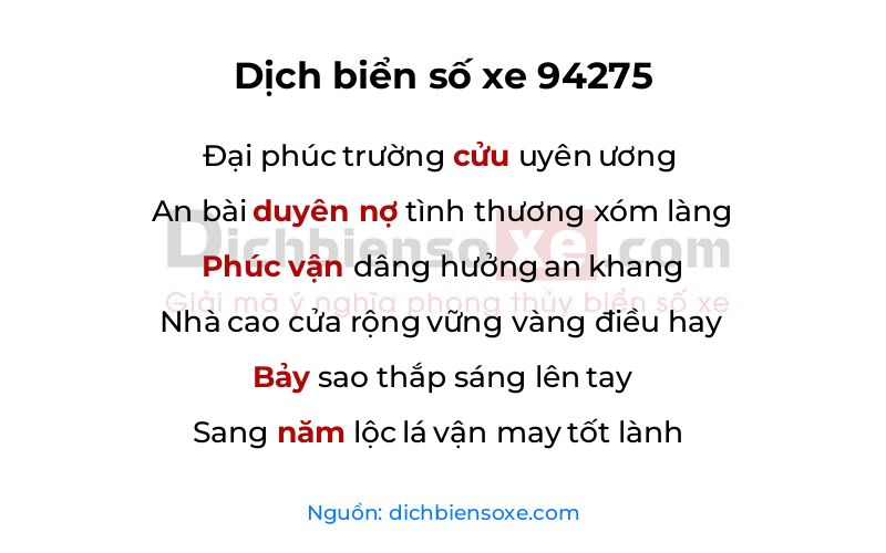 Dịch thơ biển số 94275