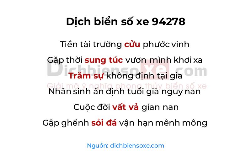 Dịch thơ biển số 94278