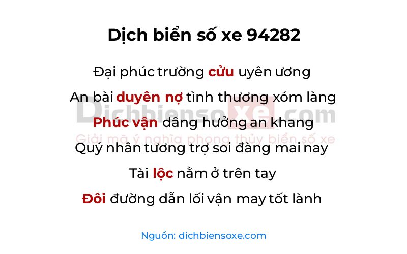 Dịch thơ biển số 94282