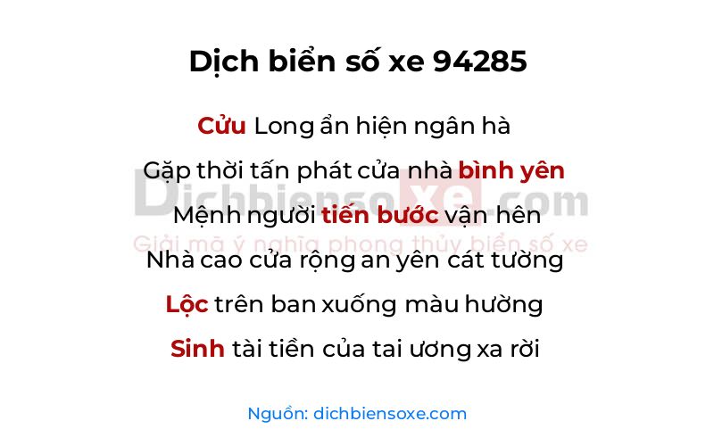 Dịch thơ biển số 94285
