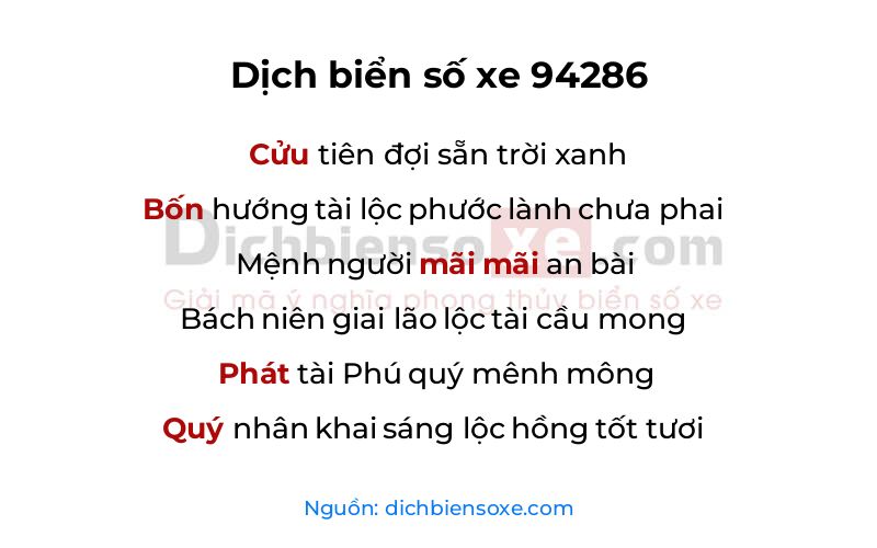 Dịch thơ biển số 94286