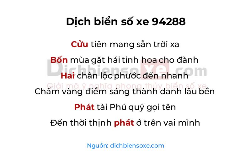 Dịch thơ biển số 94288
