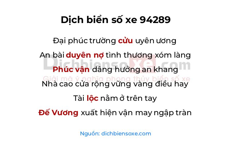 Dịch thơ biển số 94289
